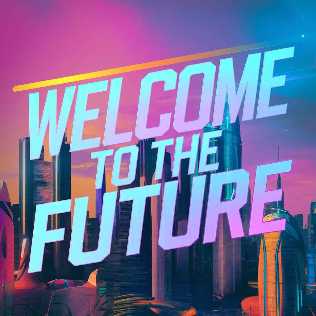 A realistic colourful image with a motion graphics theme of a text overlay that says Welcome to the future