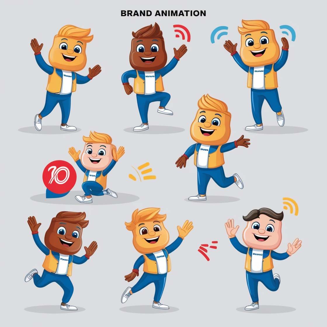 A set of appealing, animated characters and mascots designed for brand videos on social platforms