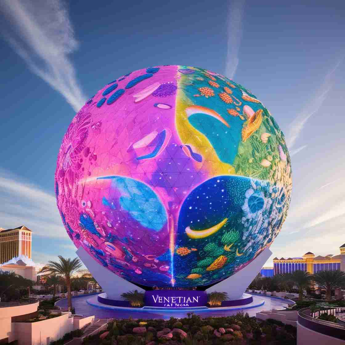 A vibrant and dynamic image of The Sphere at The Venetian Resort in Las Vegas