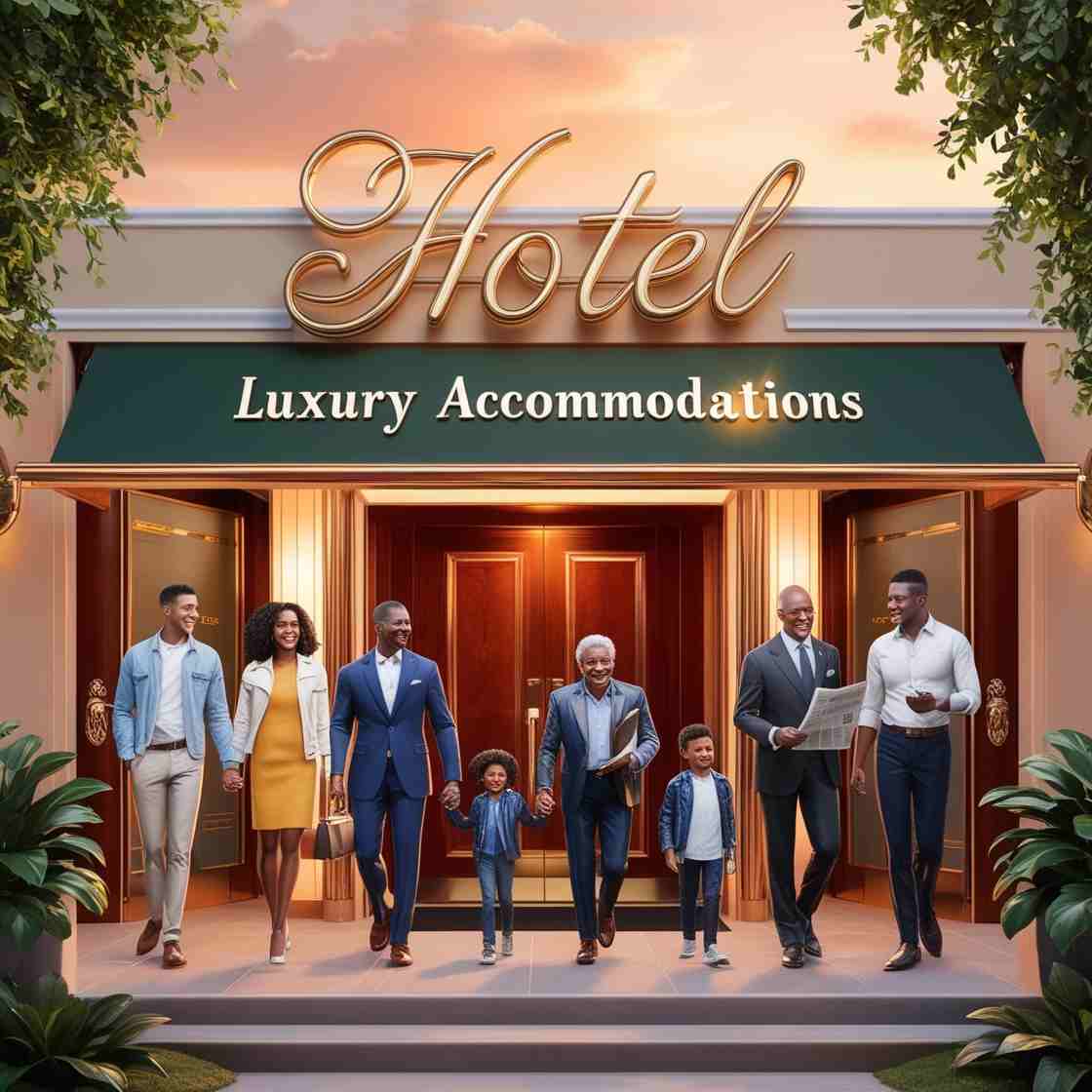 digital illustration of a bustling hotel advertisement