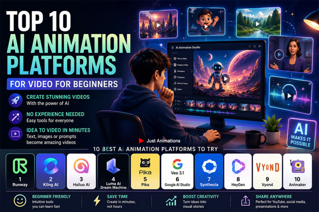Top 10 AI Animation Platforms for Video for Beginners