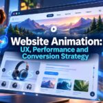 Website animation examples including scroll animations, hover effects and a 360° product view, with page speed and reduced motion settings